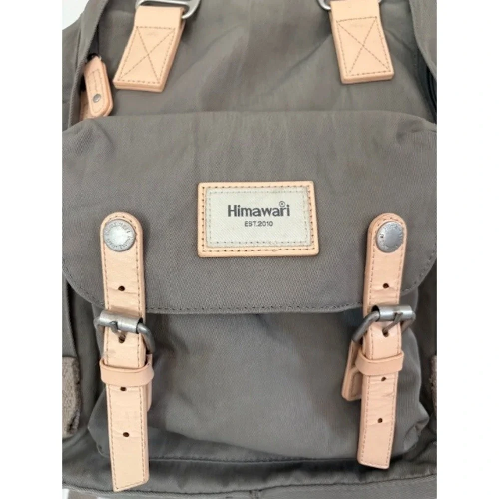 Himawari Nylon Travel Backpack Olive Taupe‎ with Tan Faux Leather Accents